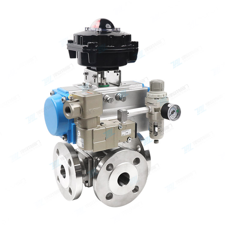 气动三通法兰球阀