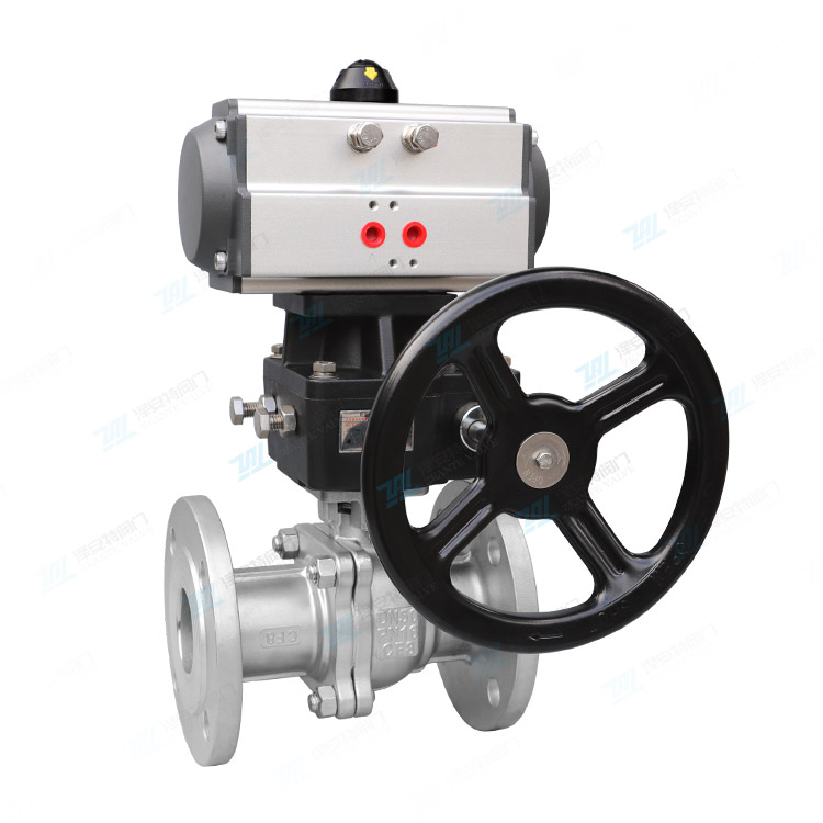 气动带手操法兰球阀