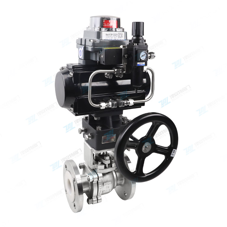 气动带手操法兰球阀